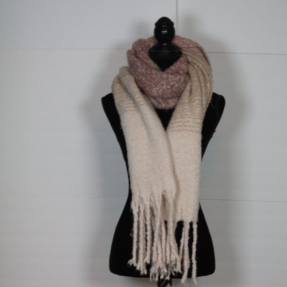 Mersea Large Ombre Cream, Beige, Mauve Knit Scarf - Picture 6 of 12